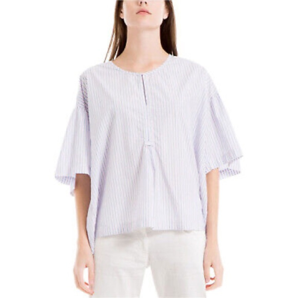 LMT: Max Studio London Knit Blouse, Blue, White Striped Blouse